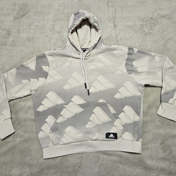 adidas Tops - Adidas Cream and Gray Geometric Hoodie Sweatshirt Womens Sz L Tan And Gray